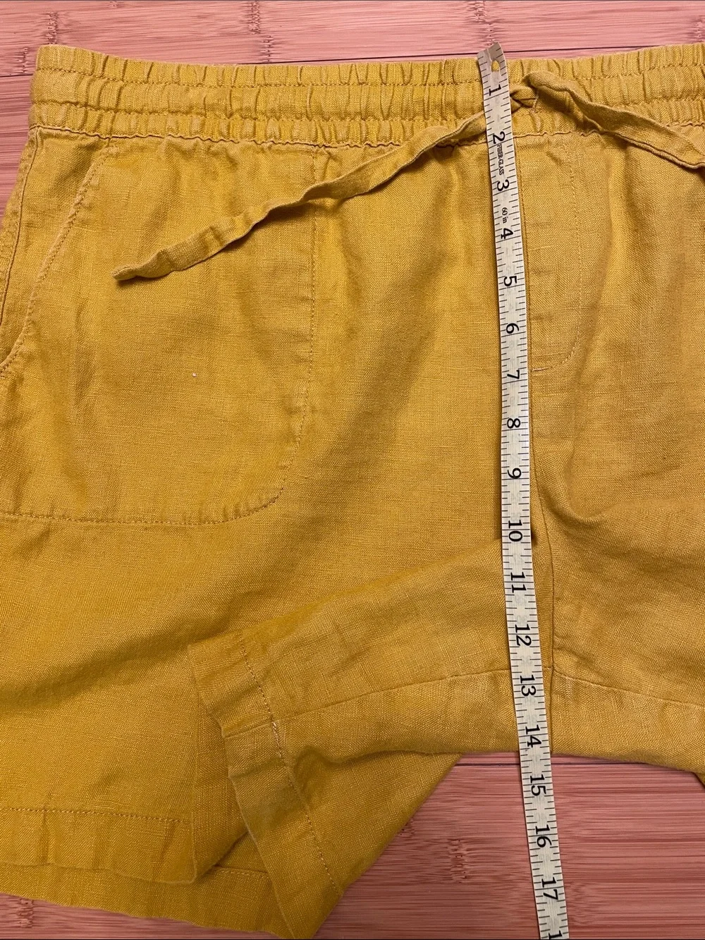 Garnet Hill Linen Shorts Size XL Yellow Pull On Pockets High Rise